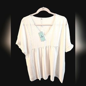 Casual V Neck Ruffle Sleeve T Shirt Babydoll Loose Fit Peplum